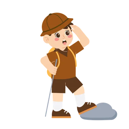 Cute boy scout doing hiking  Illustration