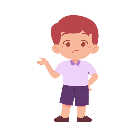 Cute Boy Showing Left Side While Confused Illustration