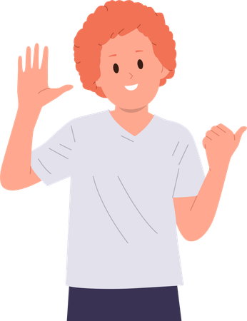 Cute boy showing welcome and pointing gesture with hands  Illustration