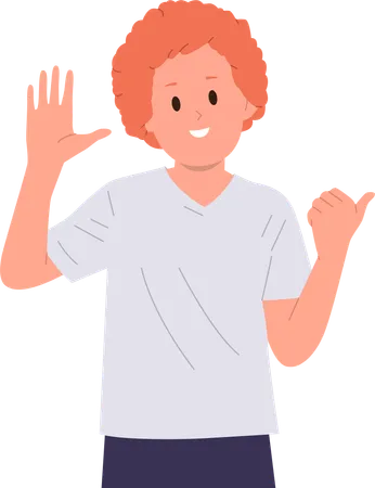 Cute boy showing welcome and pointing gesture with hands  Illustration