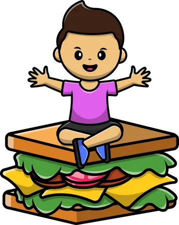 Cute boy sitting on Sandwich Illustration