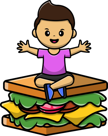 Cute boy sitting on Sandwich  Illustration