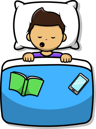 Cute boy sleeping while reading  イラスト