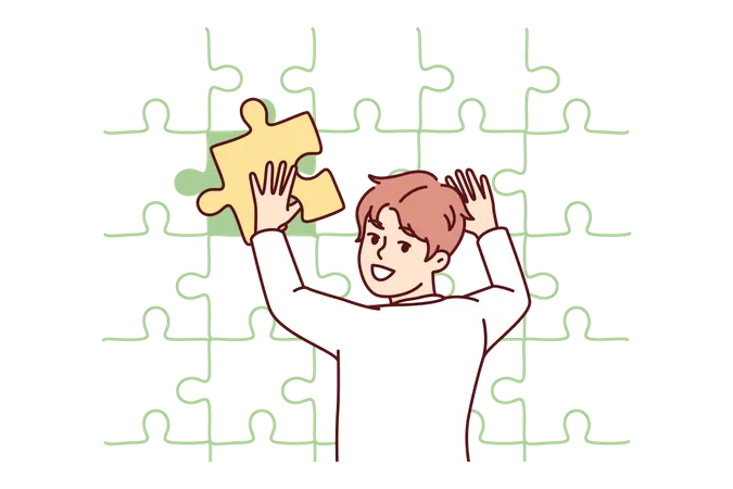 Cute boy solving jigsaw puzzle Illustration