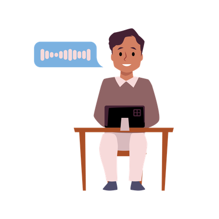 Cute boy speaking on tablet  Illustration