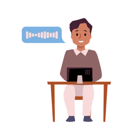 Cute boy speaking on tablet  Illustration
