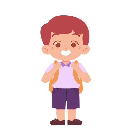 Cute Boy Standing And Carrying Schoolbag Illustration
