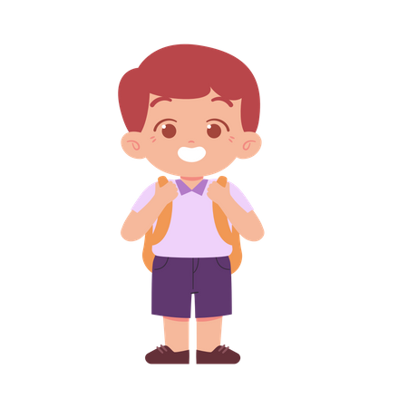 Cute Boy Standing And Carrying Schoolbag  Illustration