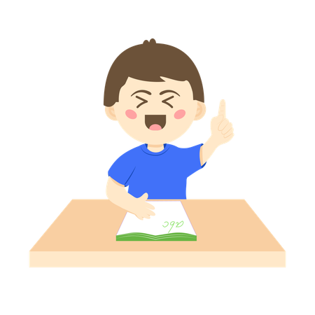 学校で勉強するかわいい男の子  イラスト