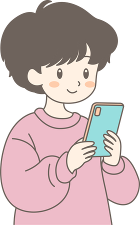 携帯電話を使うかわいい男の子  イラスト