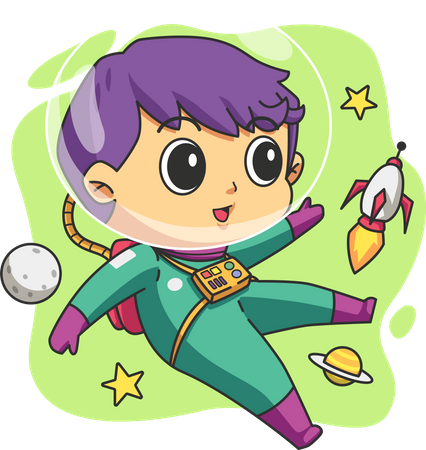 Cute boy wearing Astronaut costume experiencing space  Illustration