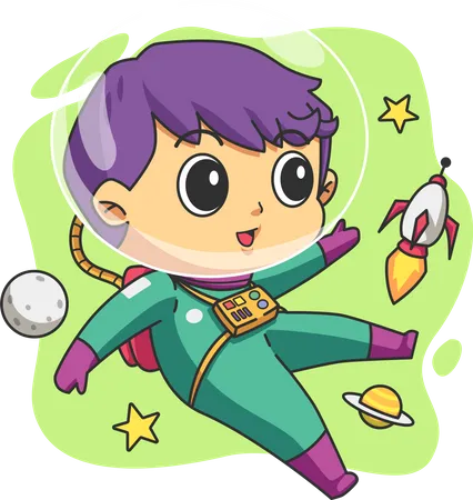 Cute boy wearing Astronaut costume experiencing space  Illustration
