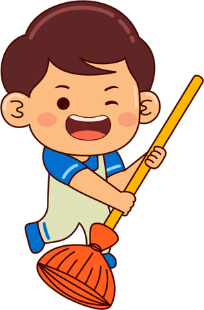 Cute boy with broom stick  Illustration