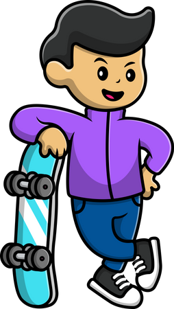 Cute Boy With Skateboard  Illustration