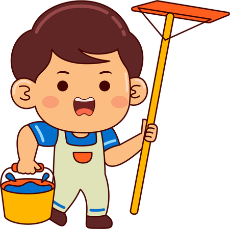 Cute boy with water bucket and  wiper  Illustration