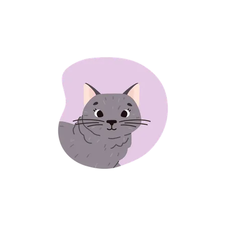 Cute Hand Drawn British Horthair Cat Breed Gray Cat Portrait Vector Illustration Isolated Of Cartoon Pets Characters On Lilac Background Illustration