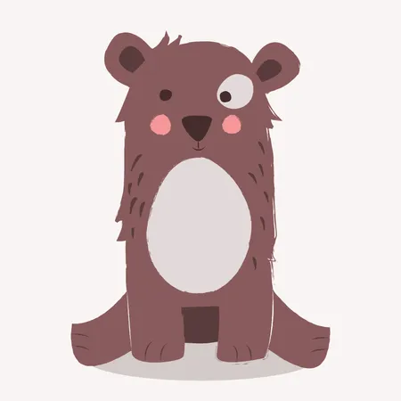Cute brown bear sitting on the ground on beige background  Illustration