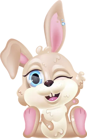 Cute brown bunny winking  Illustration