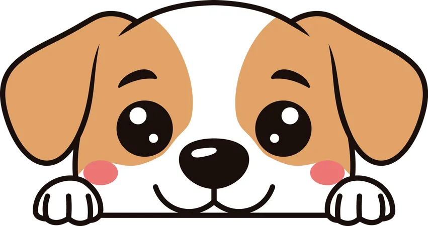 Cute Brown Dog Puppy Animal Cartoon Character Peeking with Happy Expression  Illustration