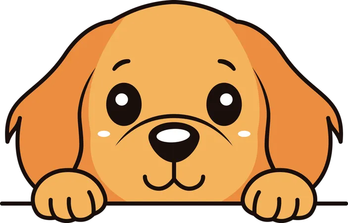 Cute Brown Dog Puppy Animal Cartoon Character Peeking with Happy Expression  Illustration