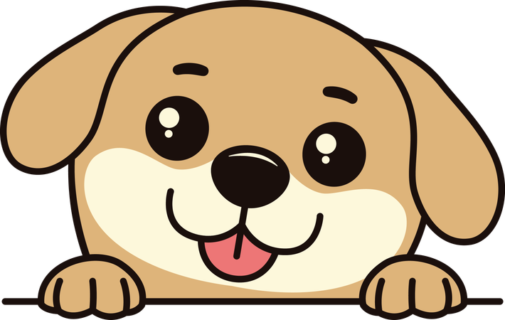 Cute Brown Dog Puppy Animal Cartoon Character Peeking with Happy Expression  Illustration