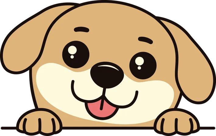 Cute Brown Dog Puppy Animal Cartoon Character Peeking with Happy Expression  Illustration