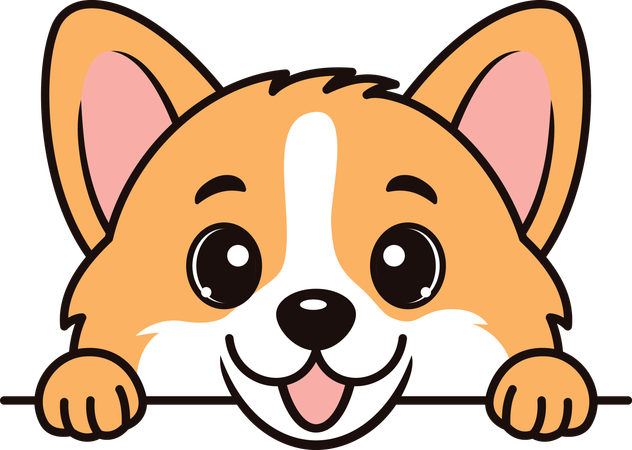 Cute Brown Dog Puppy Animal Cartoon Character Peeking with Happy Expression  Illustration