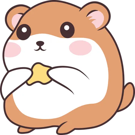 Cute Brown Hamster Mouse Eating Potato Snack  Illustration
