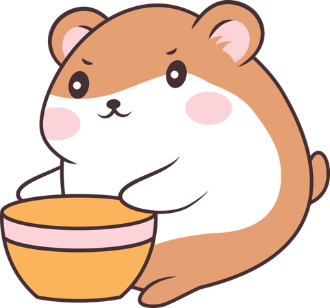 Cute Brown Hamster Mouse Holding Bowl  Illustration