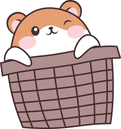 Cute Brown Hamster Mouse in Basket  Illustration