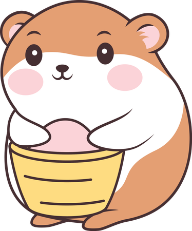 Cute Brown Hamster Mouse with Potato Food in Bowl  Illustration