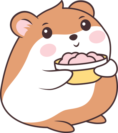 Cute Brown Hamster Mouse with Potato Food in Bowl  Illustration