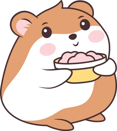 Cute Brown Hamster Mouse with Potato Food in Bowl  Illustration