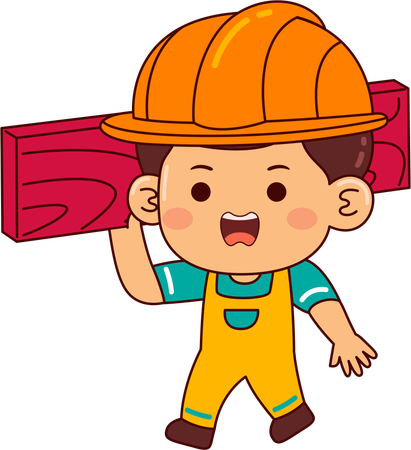 Cute builder boy carrying wooden  Illustration