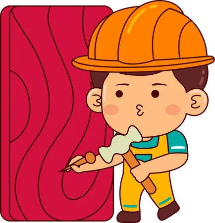 Cute builder boy with hammer  Illustration