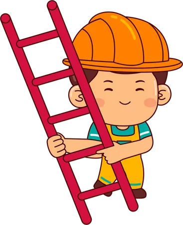 Cute builder boy with ladder  Illustration