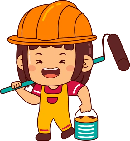 Cute Builder Girl Cartoon Character Illustration