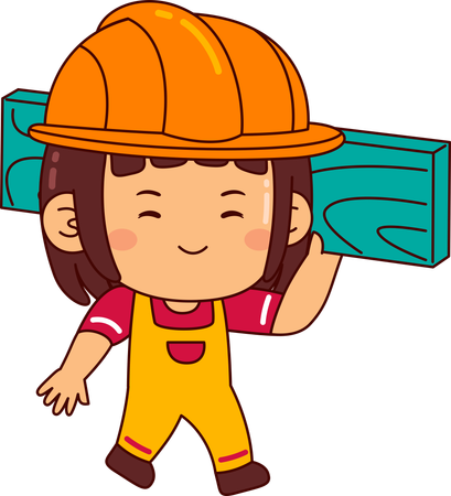 Cute builder girl carrying wooden  Illustration
