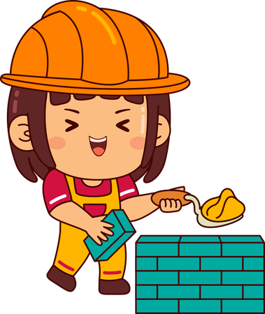 Cute builder girl making wall  Illustration