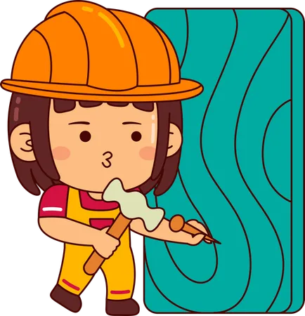 Cute builder girl with hammer  Illustration