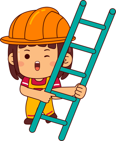 Cute builder girl with ladder  Illustration