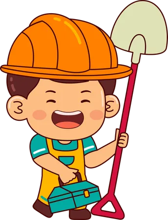 Cute Builder Boy Cartoon Character Illustration