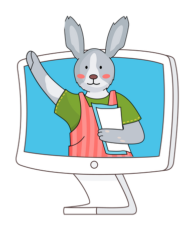 Cute bunny attended online class Illustration