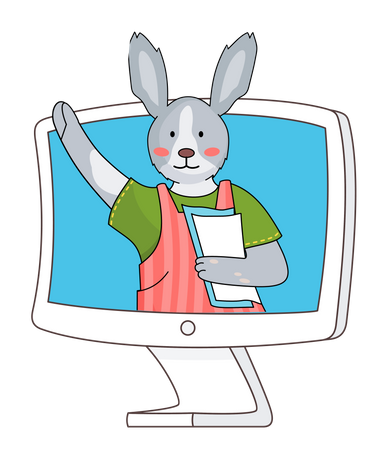 Cute bunny attended online class  Illustration