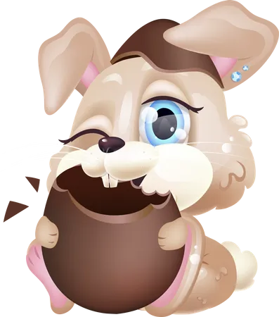 Cute bunny eating chocolate egg Illustration