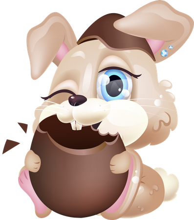 Cute bunny eating chocolate egg  Illustration