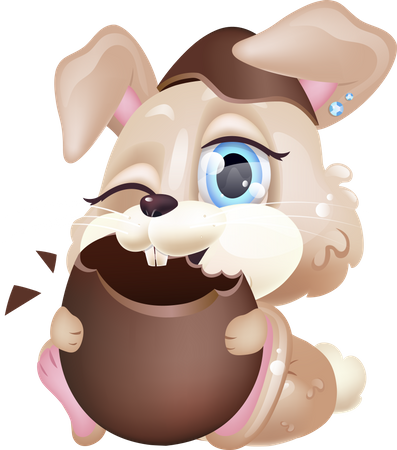 Cute bunny eating chocolate egg  イラスト