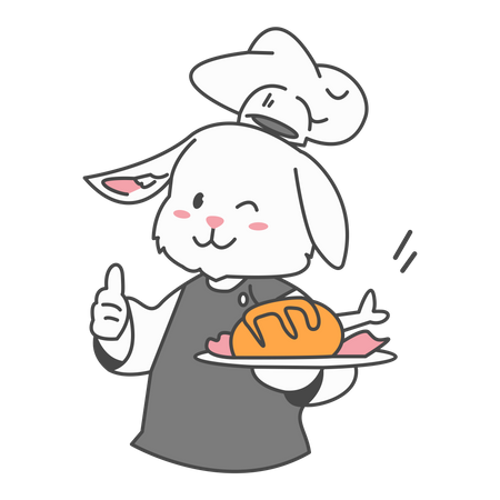 Cute bunny holding chicken plate  イラスト