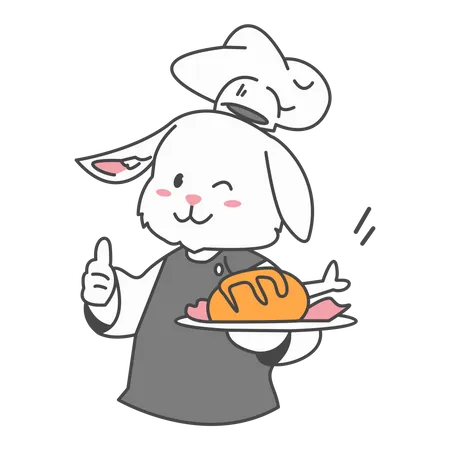 Cute bunny holding chicken plate  イラスト