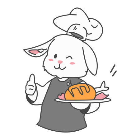 Cute bunny holding chicken plate  Illustration